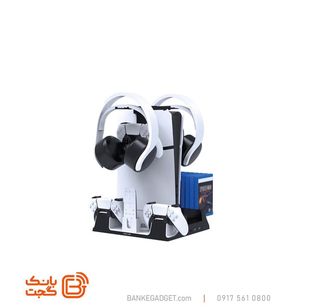 پایه خنک کننده PS5 گرین لاین مدل GREEN LION PS5 COOLING STAND CHARGING STATION GL-PC01